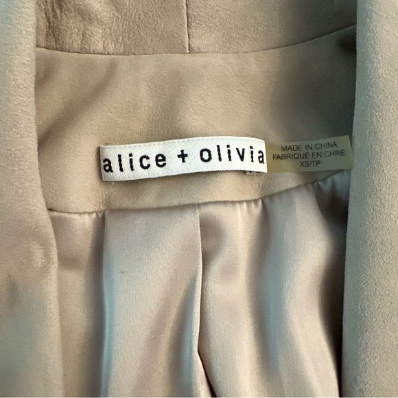 Alice + Olivia Cream Open Front Goat Leather Harvey Suede Crop Jacket XS - Picture 4 of 9